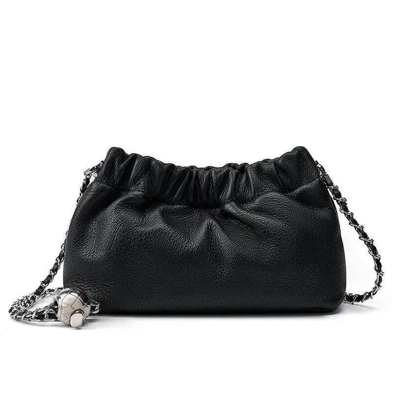 Women's Genuine Leather Shoulder Bags Popular Chain Armpit Pleated Cowhide Crossbody Bag