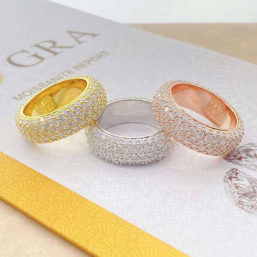 Luxury Iced Out Jewelry 5 Rows VVS Moissanite Diamond Hip Hop Rings S925 Moissanite Ring