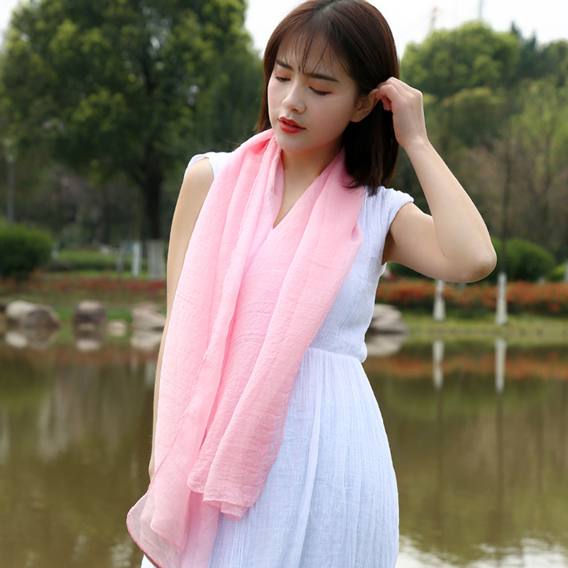 K800 Autumn and winter scarf new Korean version of large solid color silk scarf imitation silk beach towel women's scarf pleated chiffon scarf
