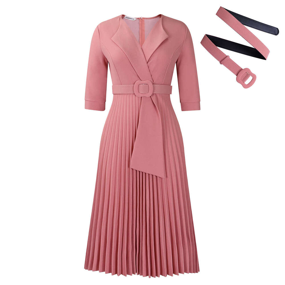 Women's Wear Women's Clothing Autumn And Winter New OL Fashion Suit Collar Pleated Waist Cinched Plus Size Dress