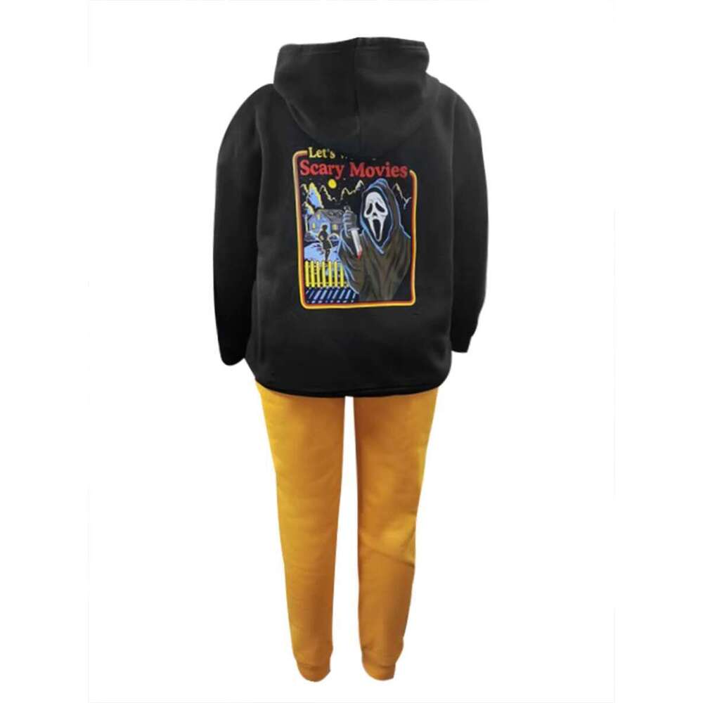 LW Plus Size Letter Print Kangaroo Pocket Tracksuit Set Women's Clothing Sweatsuit Hooded Collar Two Piece Outfit