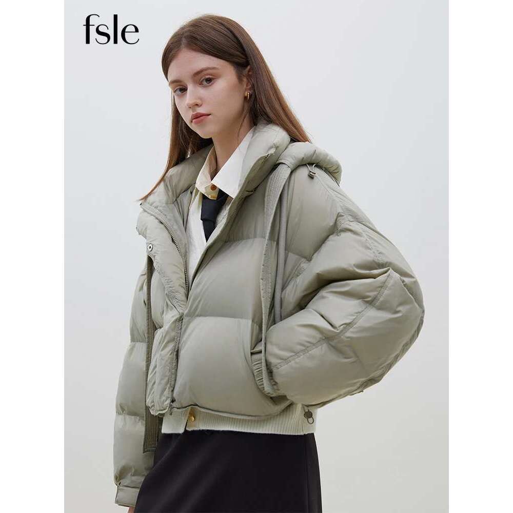 FSLE Classic Style Commuter 100-150G Short White Goose Down For Women 2023 New Winter Bat Sleeve Loose Warm Jacket Female
