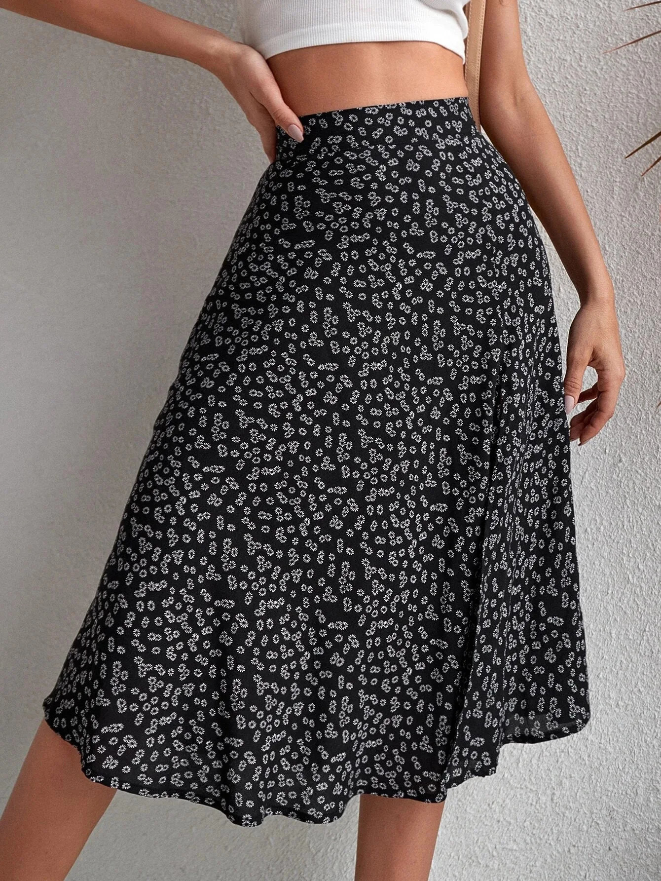 Spring and summer womens versatile floral zipper split Aline skirt 250514