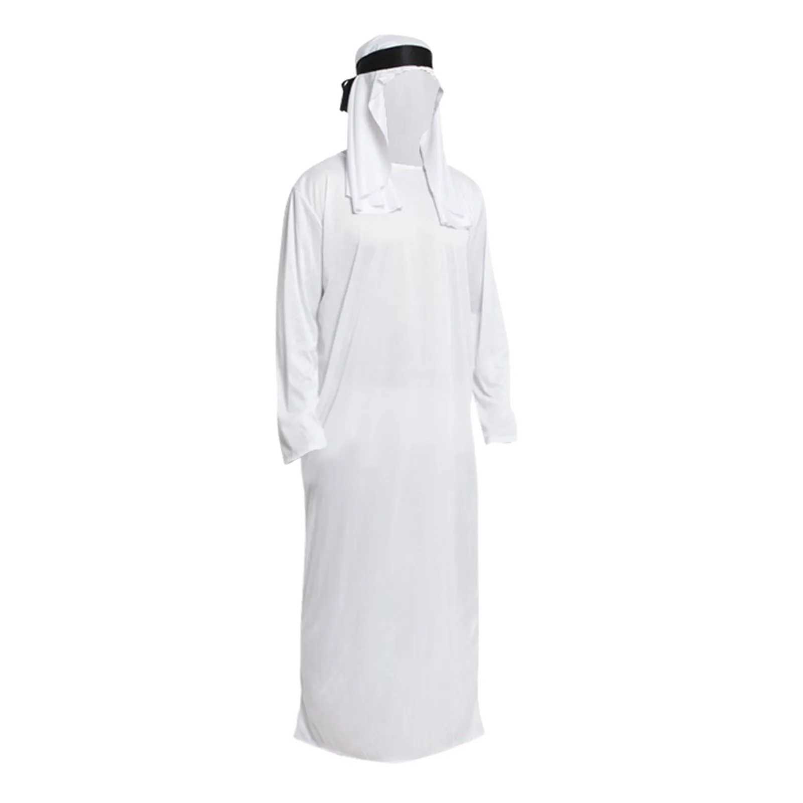 2025 Male Outfits Arab Uae Robe For Men Long Sleeves Arab Muslim Middle East Crew Neck Dubai Thobe Long Abaya With Headband Strap X2505141