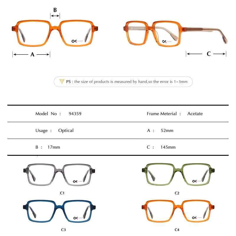 Logo unisex rectangular fashion acetate fiber optical eyeglass frame