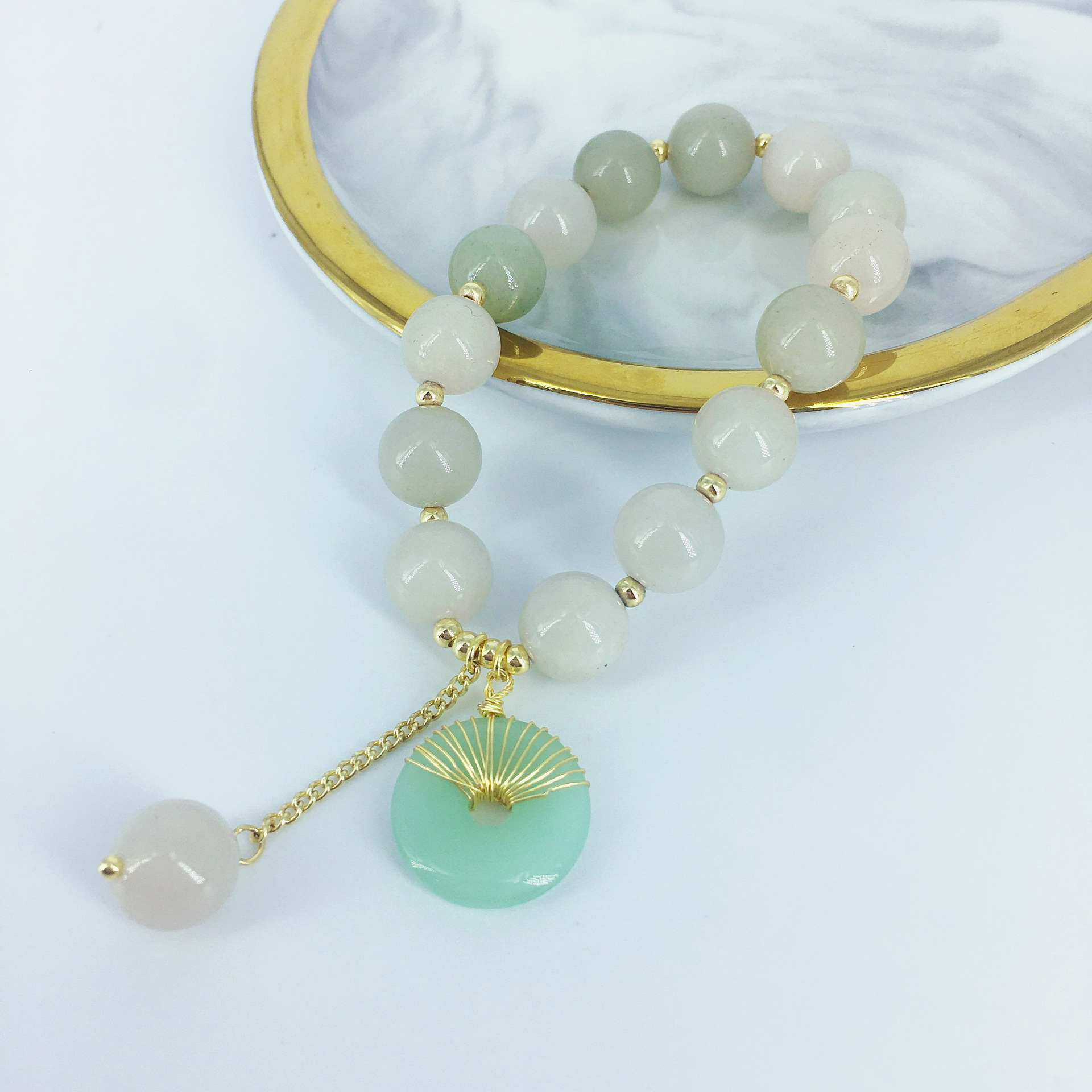 New Creative Simple Green Stone Live Streaming Featured for Girls' Girlfriend Jewelry Pearl Bracelet Accessories