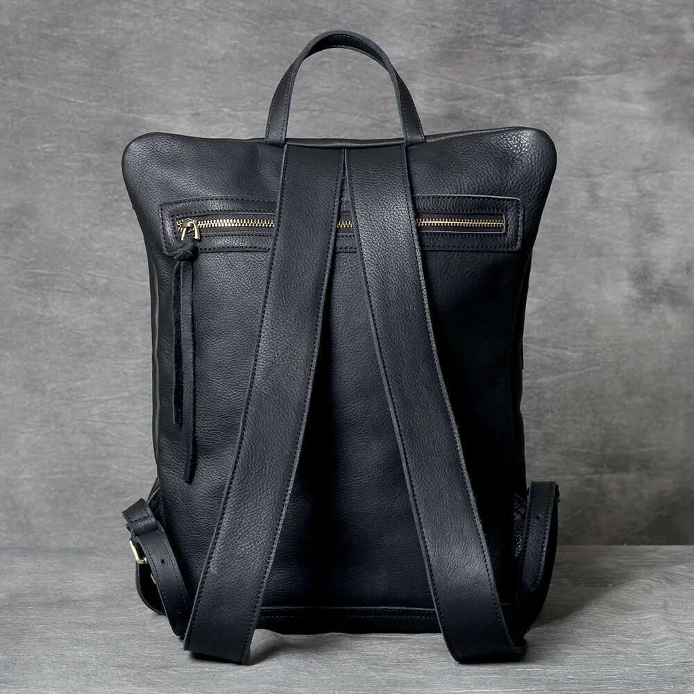 S.WORKER Casual Genuine Backpack Full-Grain Cowhide Leather Laptop Shoulder School Bag Fashion