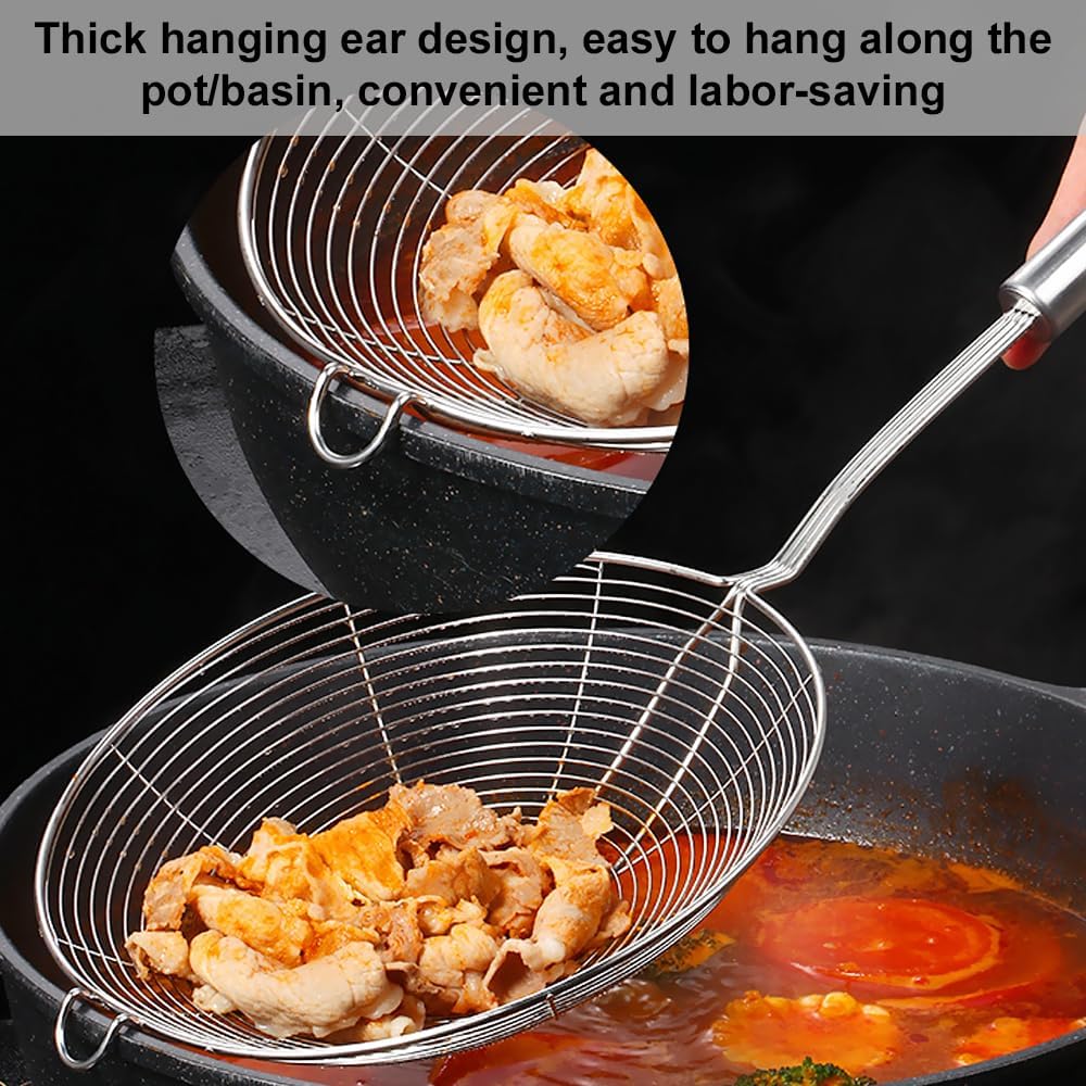 DINUO. Stainless Steel Slotted Spoon, 2 Slotted Spoon, Spider Skimmer, Strainer Ladle, Frying Ladle for Hot Pot, Cooking and Frying (14-16 cm)