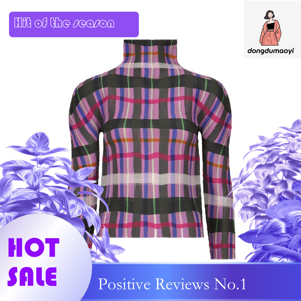 dongdumaoyi Miyake printed striped base shirt women's autumn and winter new style high-end long sleeved pullover for commuting T-shirt top