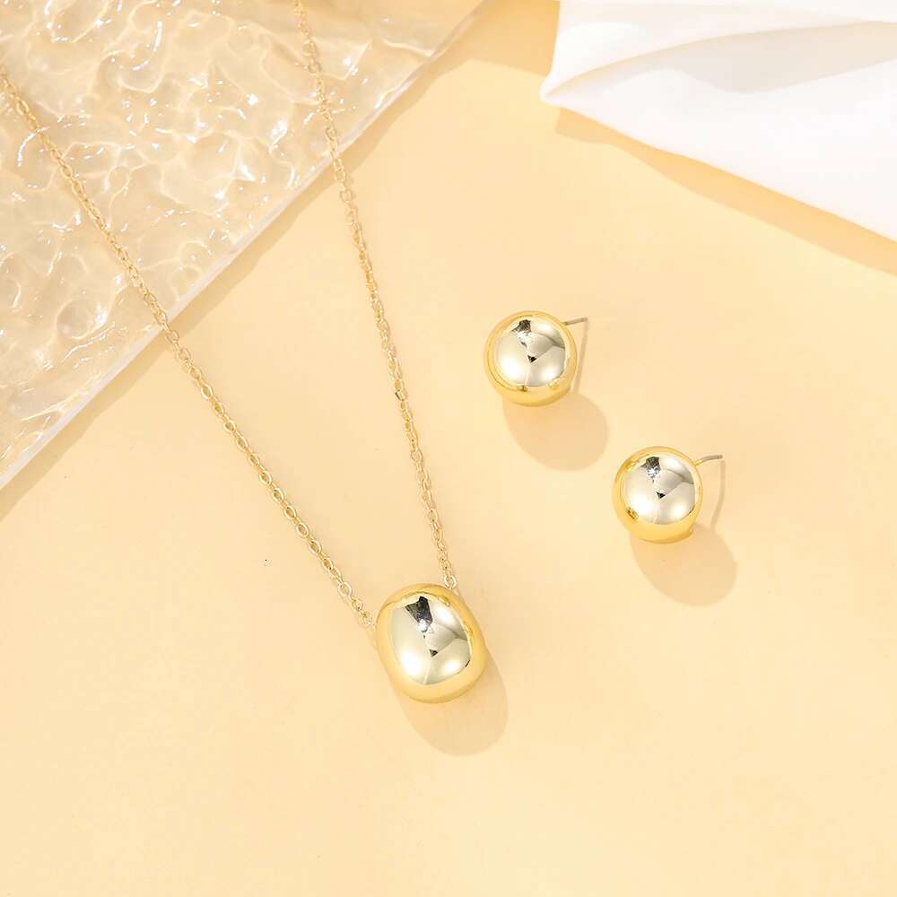 Hyperbole Big Light Glossy Gold Plated Metal Plastic Teardrop Waterdrop Necklace Earrings Set For Women Gift Jewelry