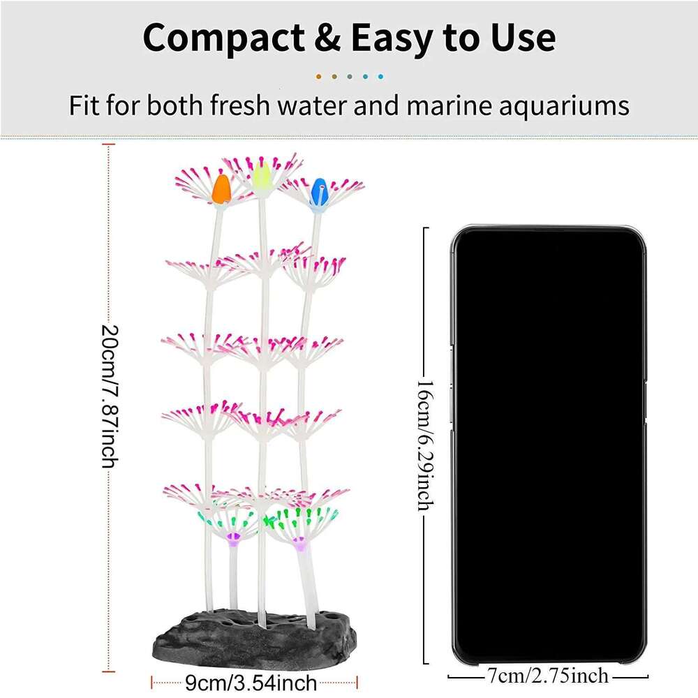 Glowing Silicone Coral Aquarium Decor with Suction Cups, Fish-Safe UV-Activated Plants for Saltwater/Freshwater Tank Setup