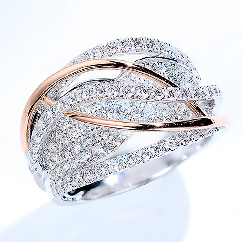 Huitan ly ned Two-tone Rings for Women Silver Color/Rose Gold Color Fashion Wedding Party Ladies Rings Jewelry 250509
