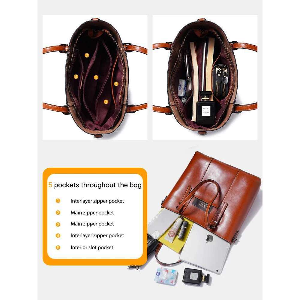 Zency High Quality Women's Genuine Leather Tote Lady Designer Cowhide Shoulder Large Capacity OL Handbag Shopper Bag