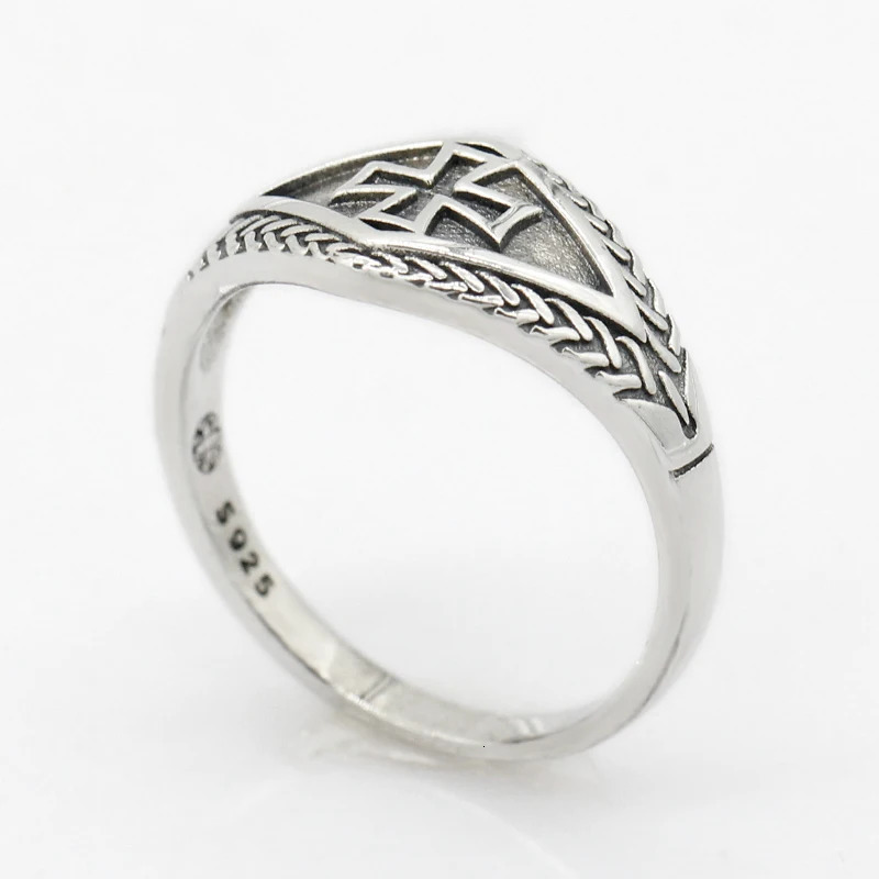 925 Sterling Silver Cross Men Ring Knights Templars Vintage Punk Christian Retro Thai Silver Ring for Male Fashion Jewelry 250509