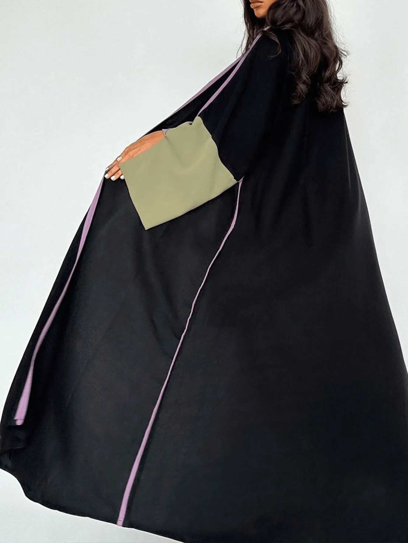 Fashion Colour Blocking Abaya Kimono Dubai Muslim Cardigan Abaya Women Casual Robe female Islam Clothes Out Kaftans Women Jilbab X250514