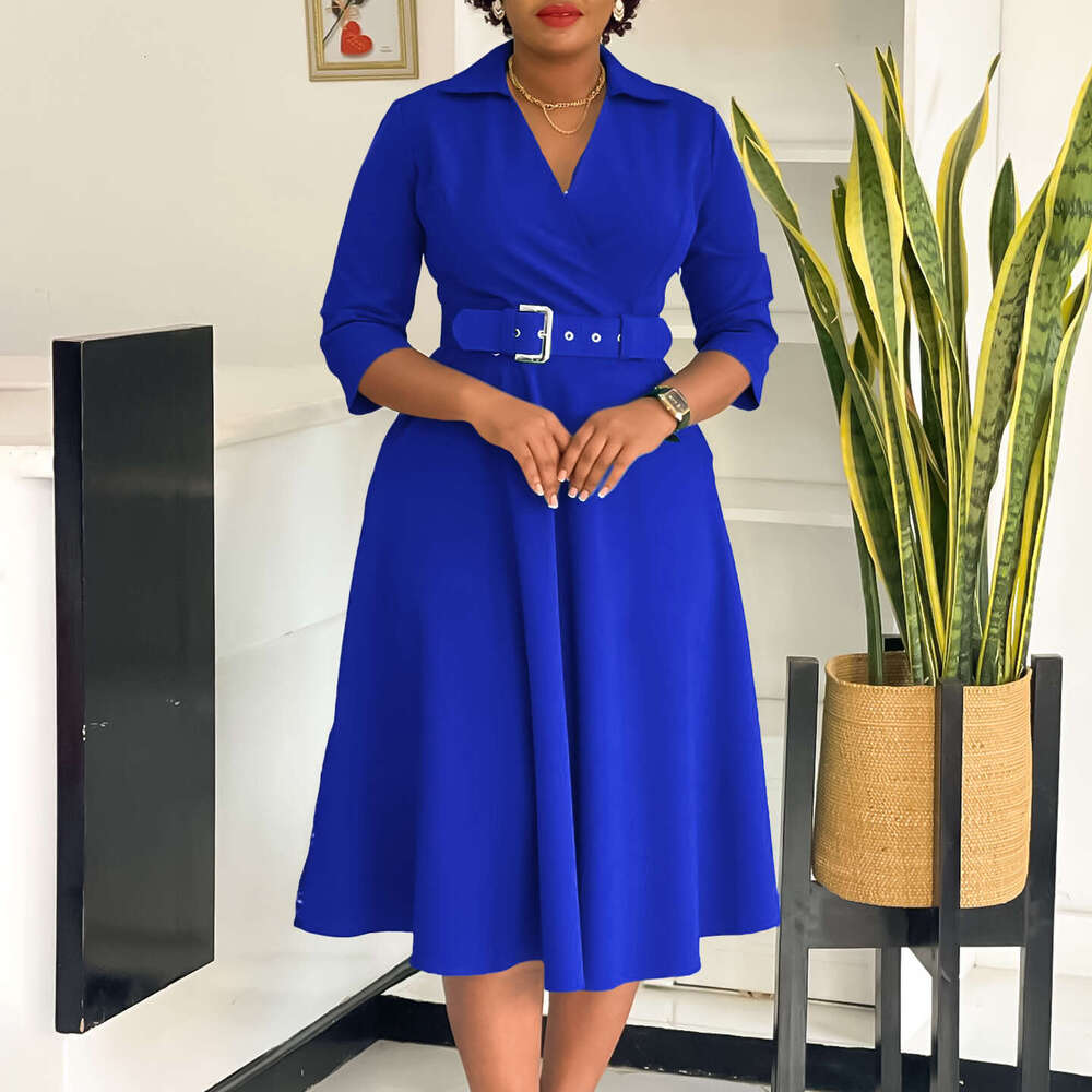 Women's Wear Women's Wear Plus Size Women's Clothing Autumn New Item Lapel Fashionable Temperament Solid Color Large Skirt Dress