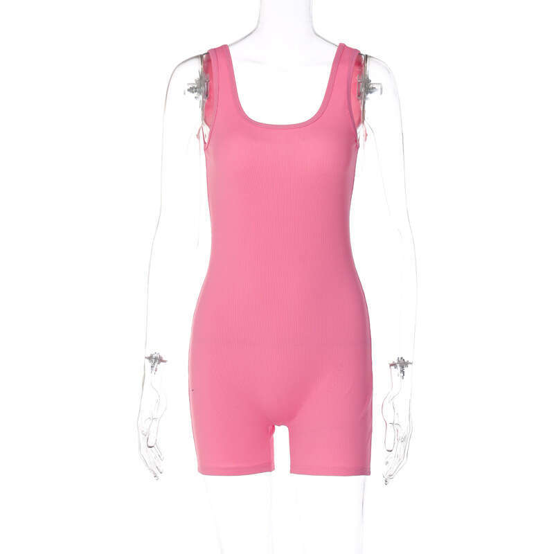 European American spring women's product fashionable solid color U-neck slim fit slimming backless jumpsuit wholesale 2025 new style chic and ele