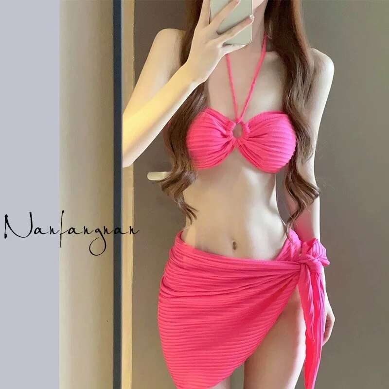 Bikini Three Piece Set Beach Vacation Triangle Sexy high-end White Red Soaking In Hot Spring Swimsuit For Women