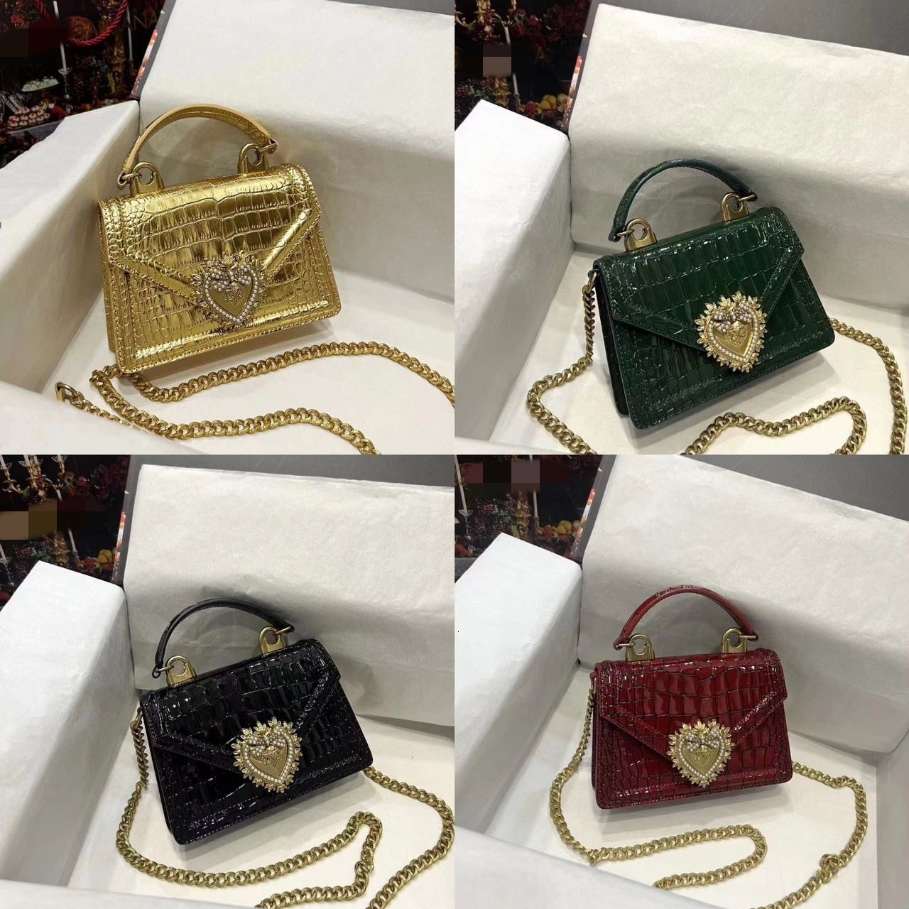 High Quality New Free Designer Bag 2025 New Crocodile Pattern Cowhide Handbag Love Bow Chain Single Shoulder Diagonal Leather Women's Bag