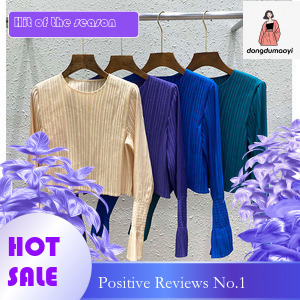 dongdumaoyi Miyake niche chic design long sleeved short top with pleats autumn style women's age reducing and stylish small shirt