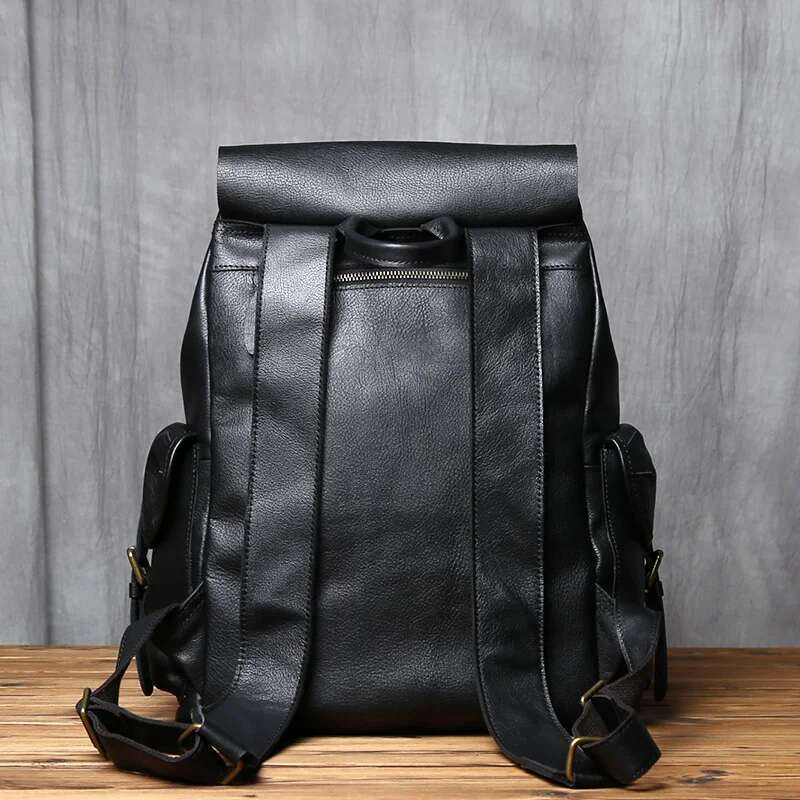 NZPJ Genuine Leather Casual Men's Natural Cowhide Book Laptop Computer Bag Large Capacity Backpack
