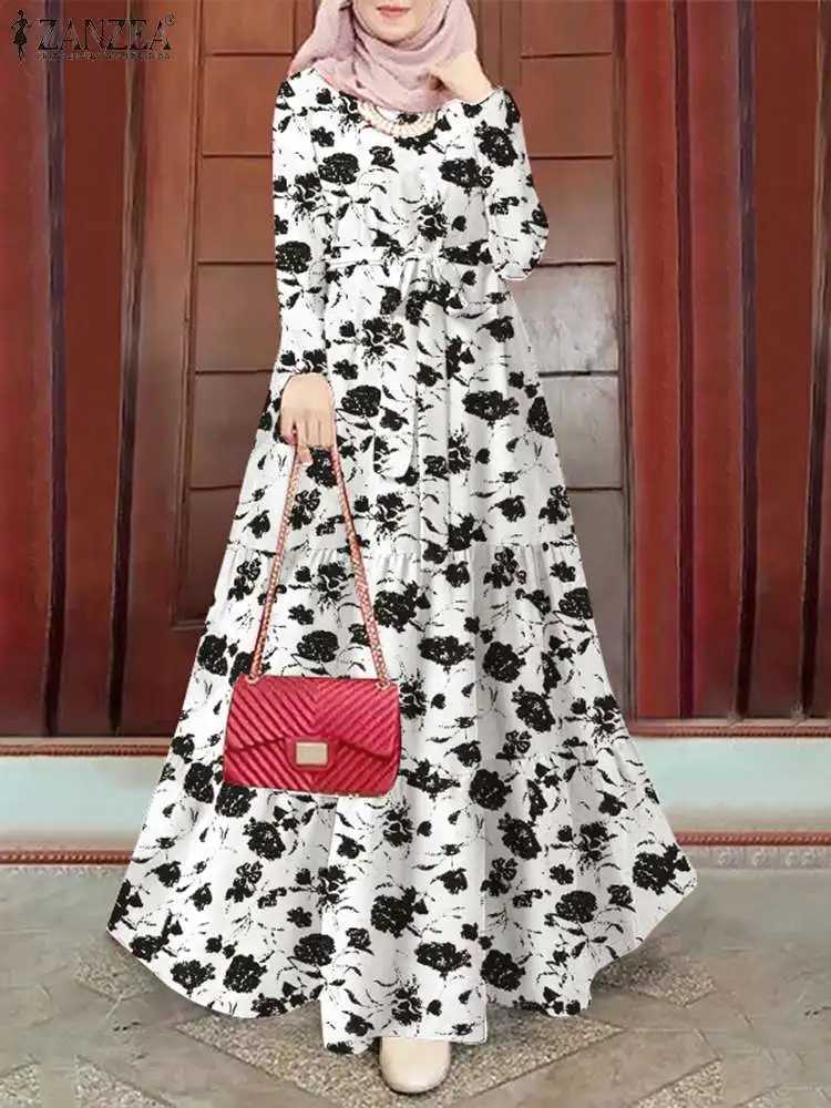Women Vintage Long Slve Floral Printed Sundress Muslim Long Dress Turkey Abaya ZANZEA Eid Mubarek Robe IsIamic Hijab Vestido X250514