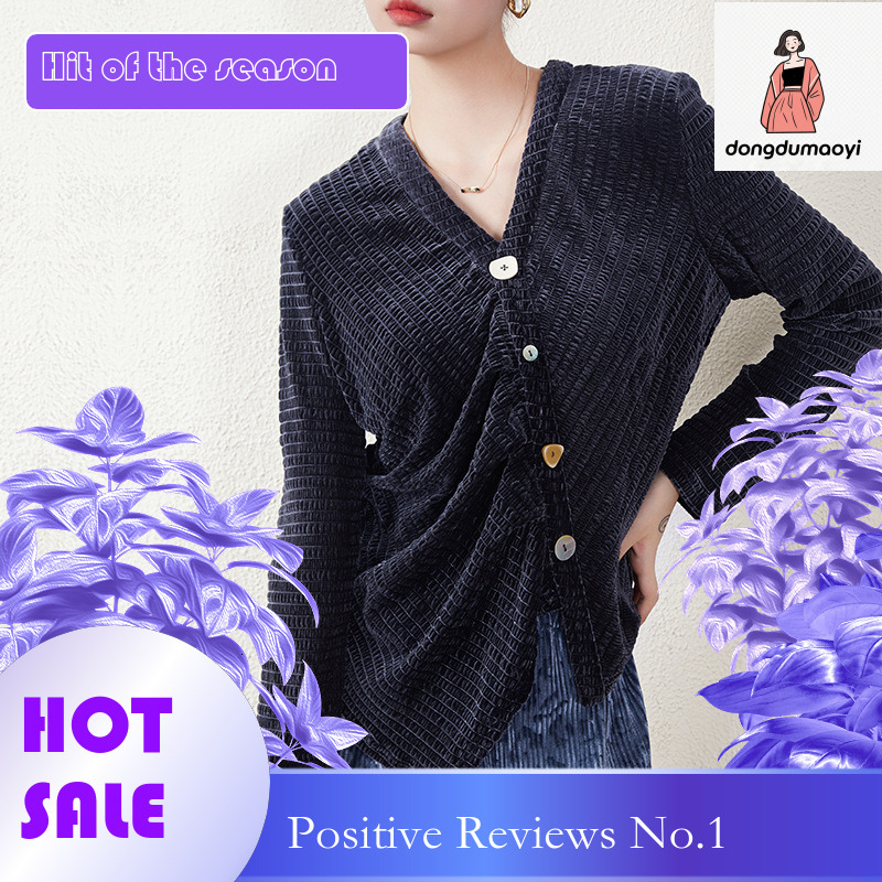 dongdumaoyi French design velvet top women's base Miyake 2023 autumn new pleated high-end feeling beautiful small shirt