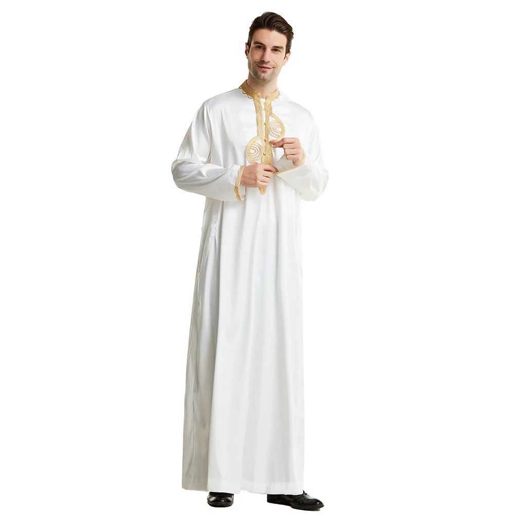 Men Dishdasha Muslim Long Sleeve Dress Daffah Thobe Jubba Saudi Arab Thoub Kaftan Islamic Clothing Robes Abaya Dubai Middle East X2505141