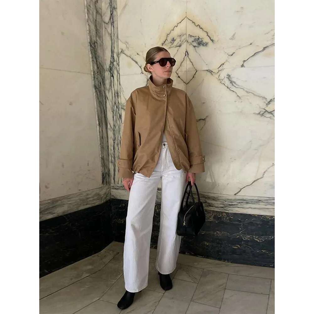 Casual Khaki Short Outerwear Woman Loose Lazy Turtleneck Long Sleeve Single Breasted Windbreaker Coats Lady Thin Trench Jackets