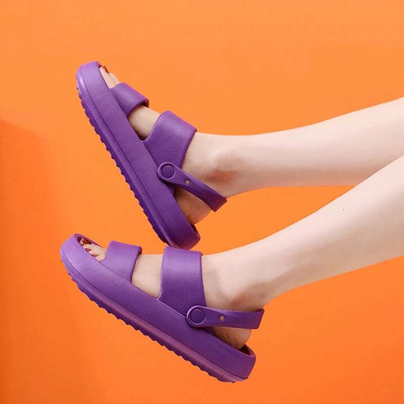 Smile Pop Summer Home Slippers With Snaps Outdoor Breathable Casual Sandals Non-slip Platform Beach Shoes Women