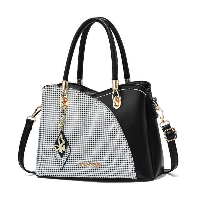 Fashion Handbag Large Capacity Plaid Contrast Color Middle-aged Women's One Shoulder Crossbody Bag