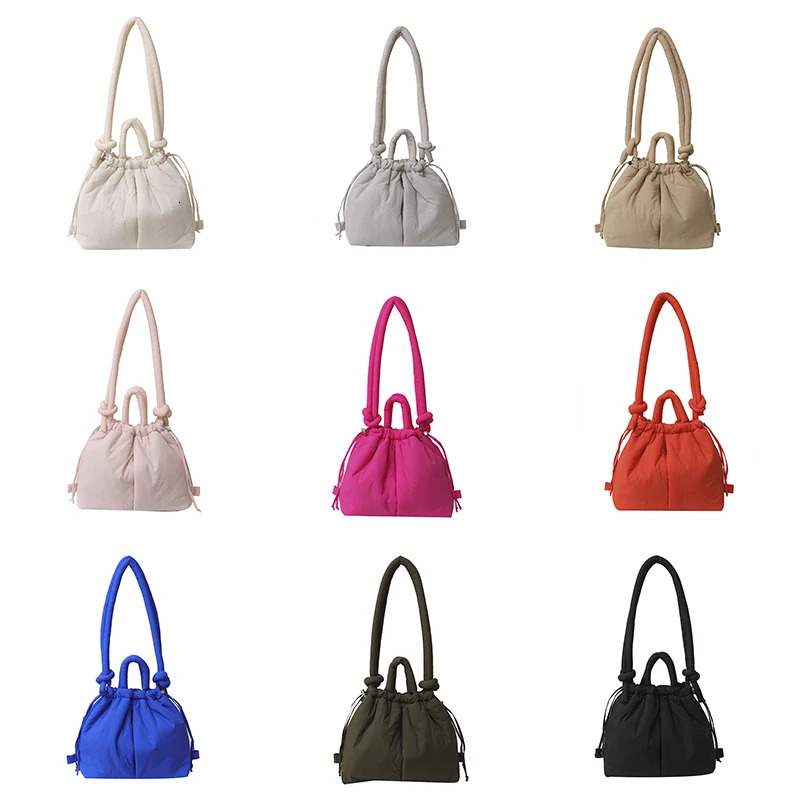 Women Handbags Large Capacity Puffer Tote Bag Nylon Down Cotton Lightweight Dualuse Shoulder Bags Drawstring Bucket Handbag 250514