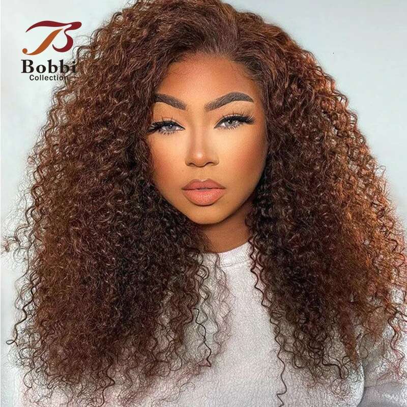 Brown Human Hair Wigs Front Jerry Curly 4X4 Transparent Wig For Women 13X4 Lace Frontal Wigbobbi