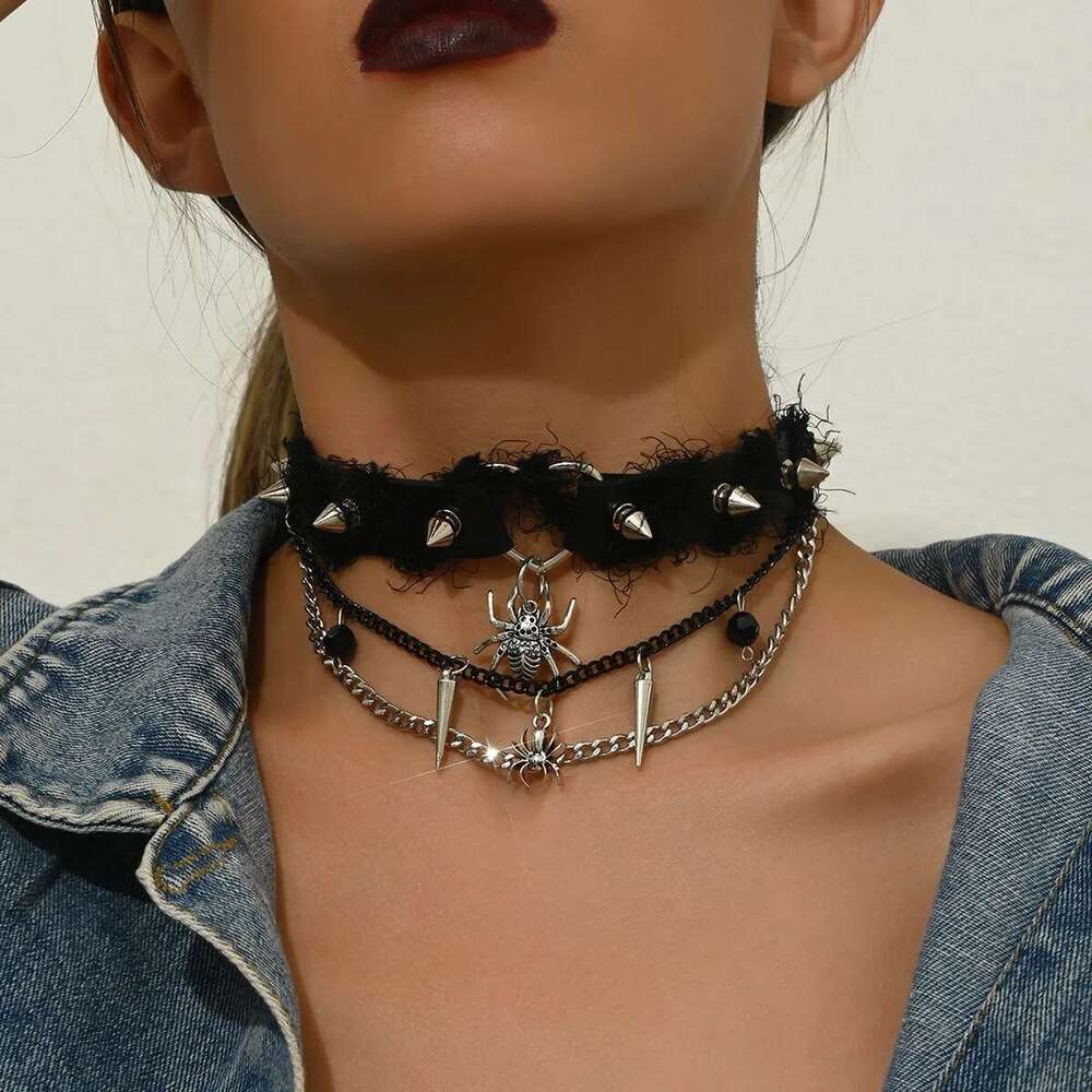 Y2K Punk Style Cross Choker Collar Exaggerated Personality Design Sense Tassel PU Necklace Sweet Cool Babes Accessories