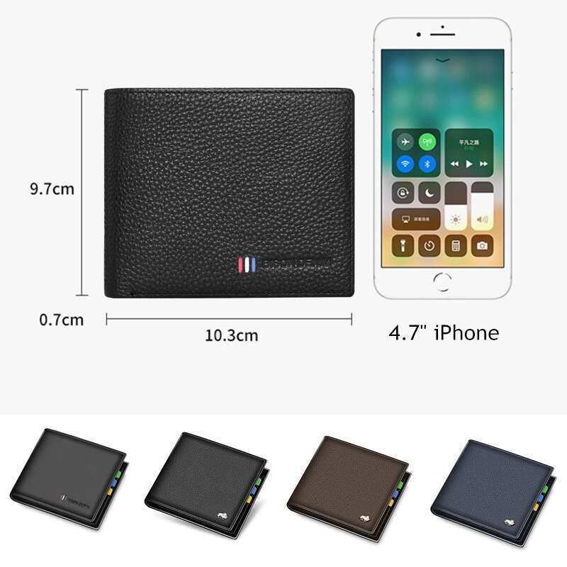 BISON DENIM 100% Cow Leather Small Men Bifold Credit Card Holder Wallet RFID Blocking Purse Best Gift Male Pocket Bag
