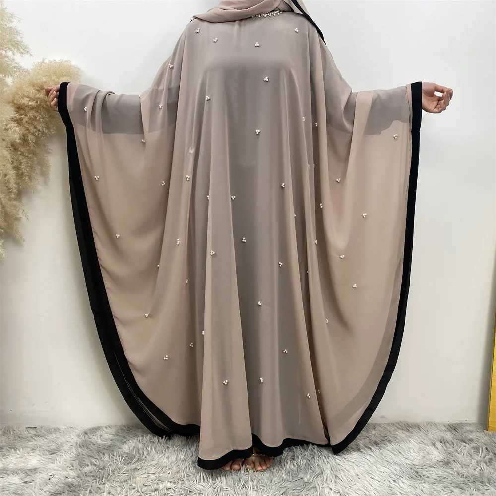 Middle Eastern Muslim women fashion elegant chiffon dress Dubai Turkey Loose Muslim robe Bat slve robe X250514