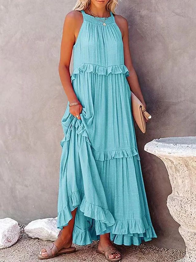 Women Dresses 2025 Summer New Fashion Vacation Wind Lotus Leaf Edge Long Dress Large Swing Flowing Beach Skirt