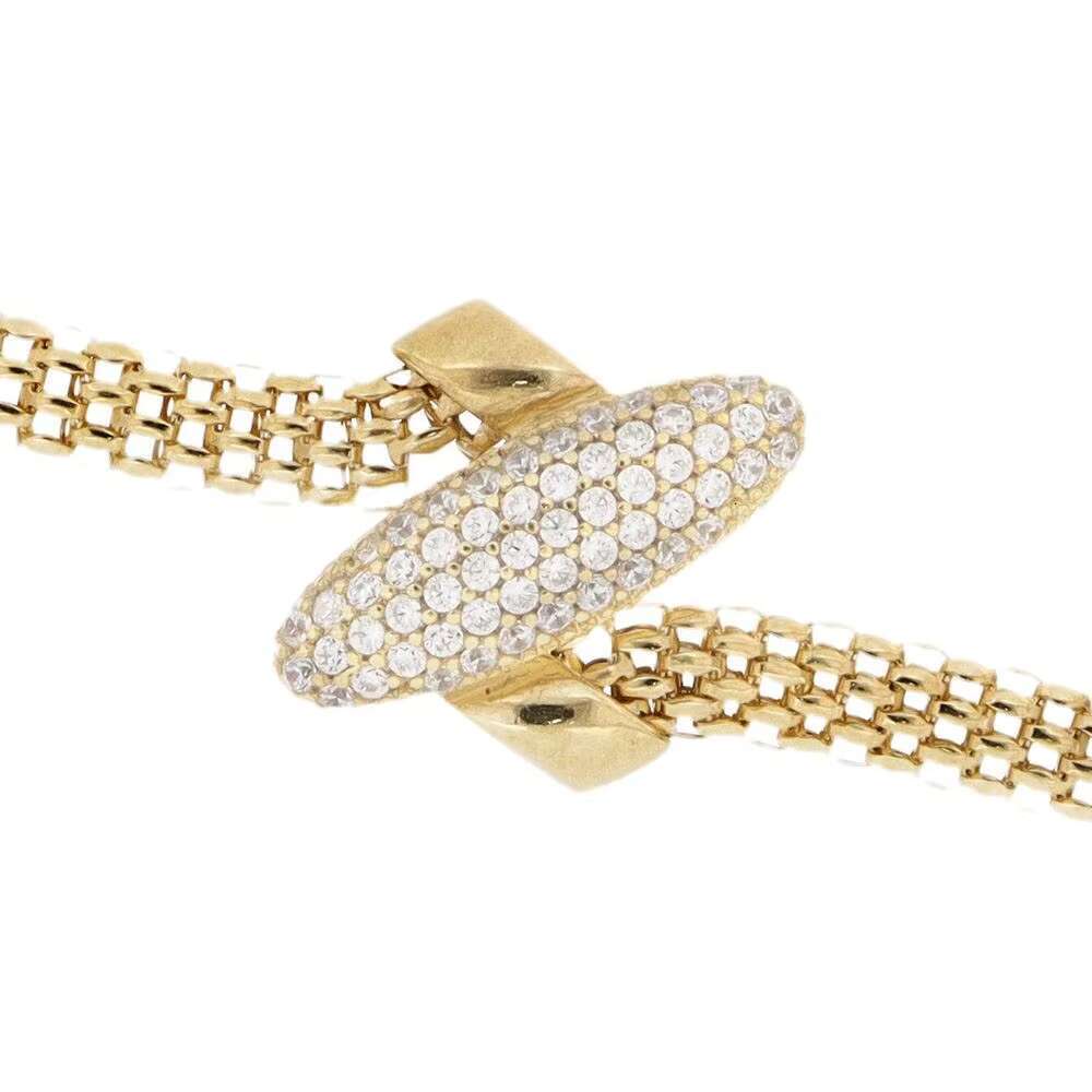 Made in Italy gold bracelet with fine inlaid zircon mesh design, handmade elegant women's accessory lobster clasp