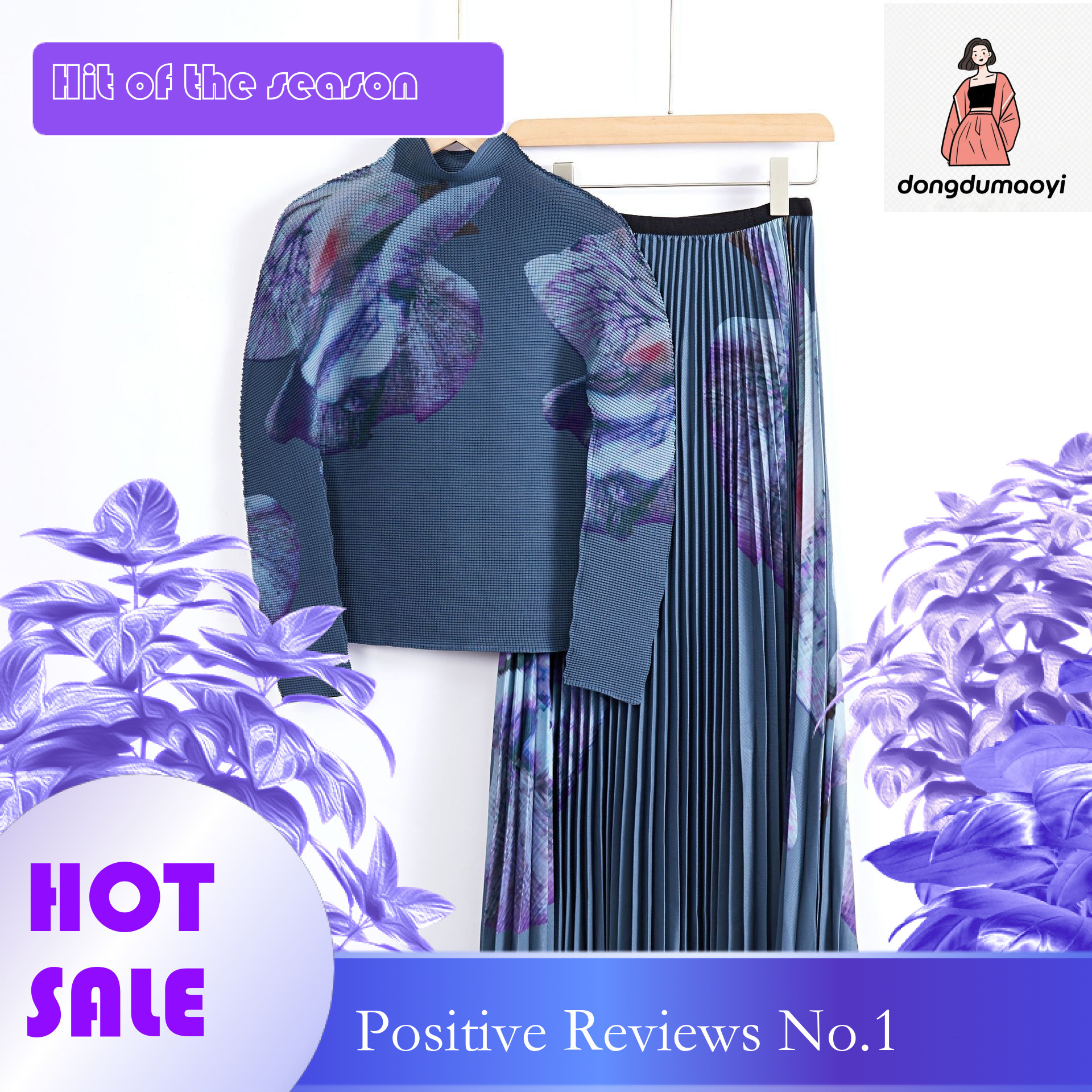 dongdumaoyi Women's pleated T-shirt plus size half skirt fashion women's two-piece set, ins trend