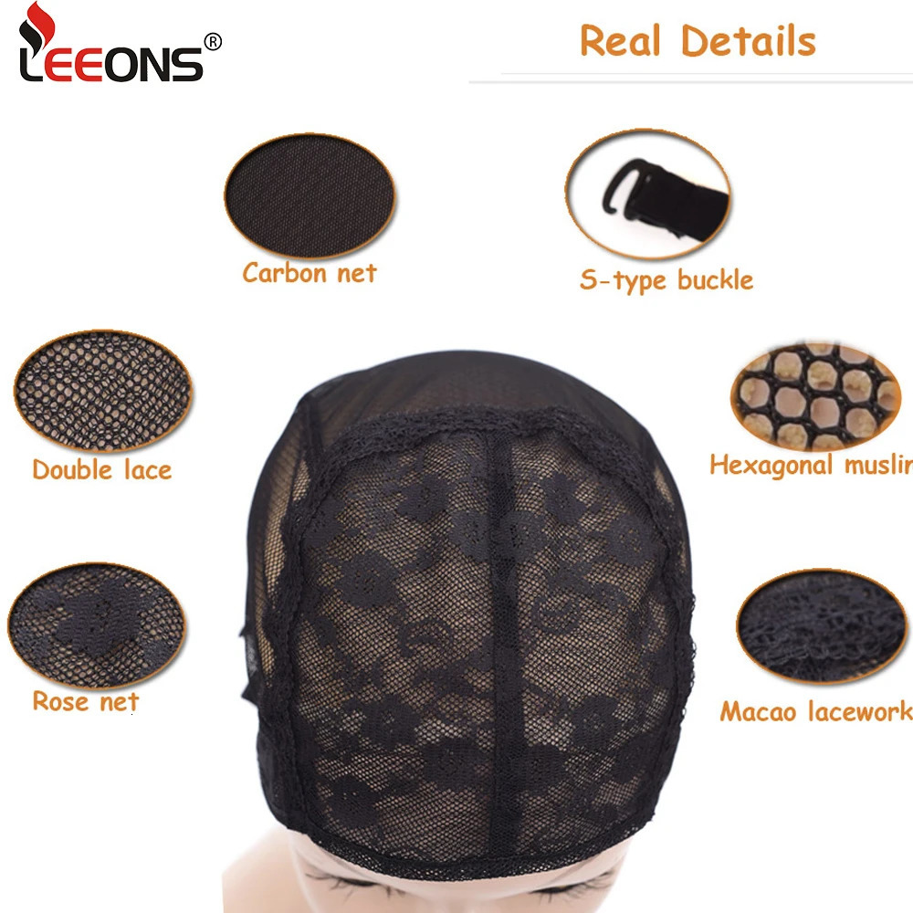 Black Beige Wig Making Cap Double Lace Wig Cap For Wig Making Breathable Wig Cap With Adjustable Straps Swiss Lace Hairnet 1Pc 250513