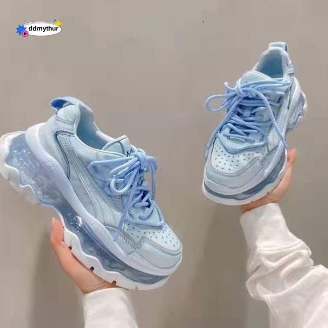 European Jelly Thick Sole Women's 2023 Spring New Fresh and Trendy Transparent Sports Casual Elevated Air Cushion Dad Shoes ddmythur