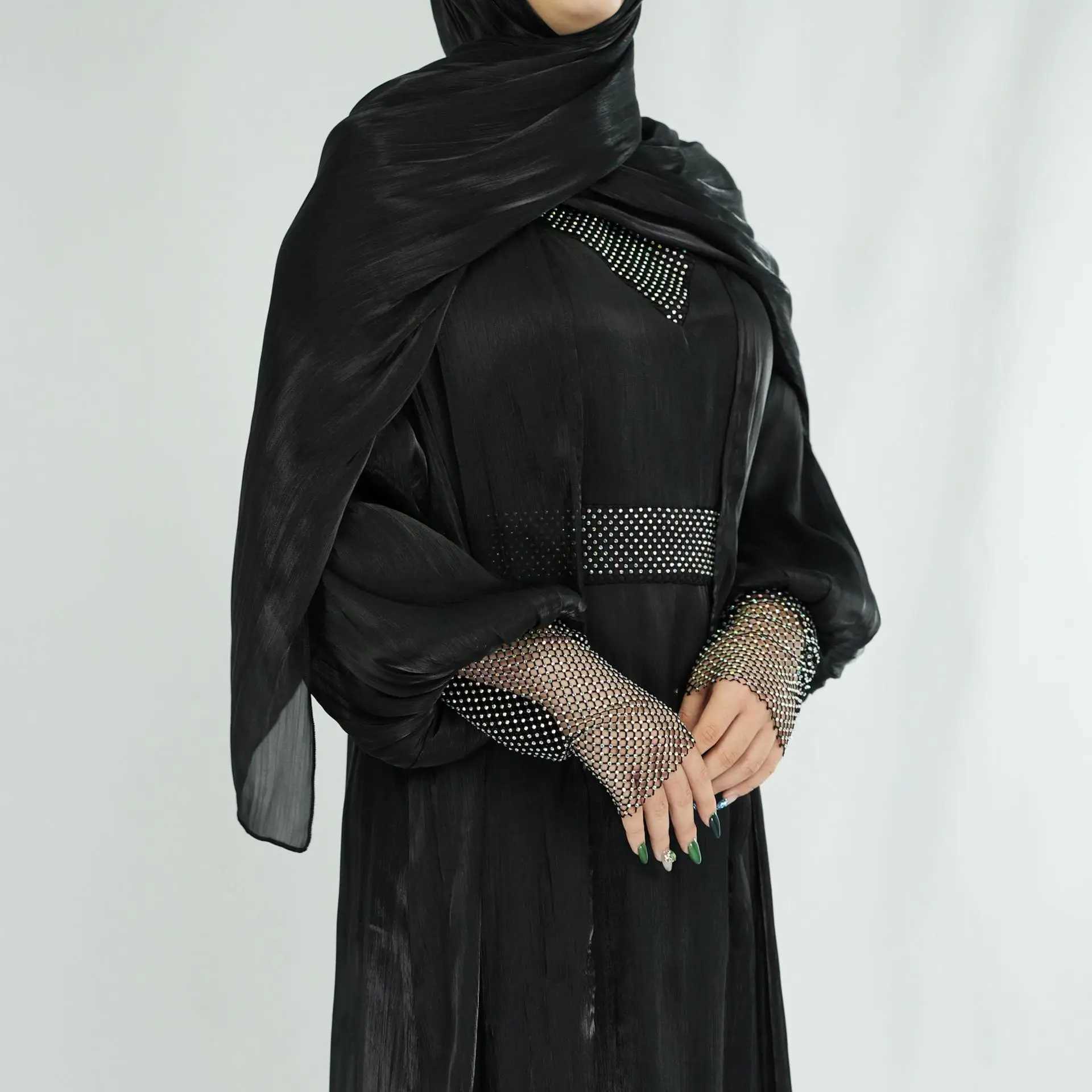 Luxury Muslim Sets for Women Shiny Diamonds Kimono Open Abayas Maxi Dress 2 Piece Jalabiya Ramadan Eid Dubai Evening Gown Kaftan X250514