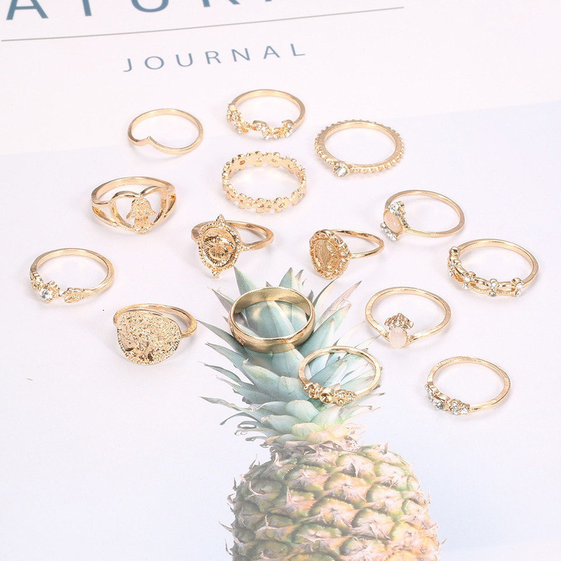 Fashionable Hot selling Head Portrait Gold Coin Cross Pattern Love Fifteen Piece Ring Set