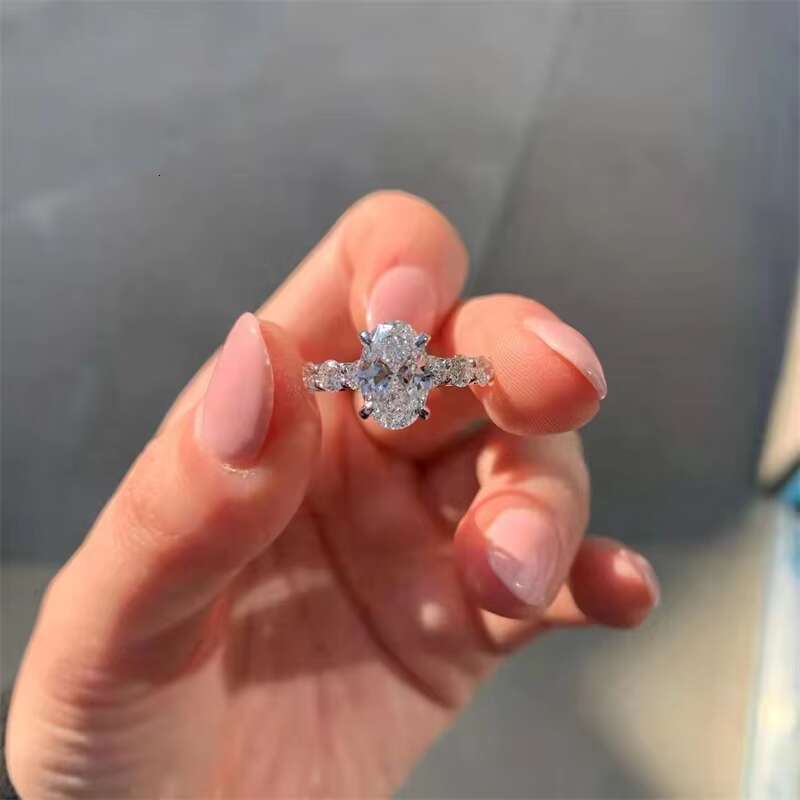 Custom 925 Sterling Silver Shining Wedding Style Ring Band Luxury Oval 3CT Moissanite Eternity Engagement Ring Women Bride