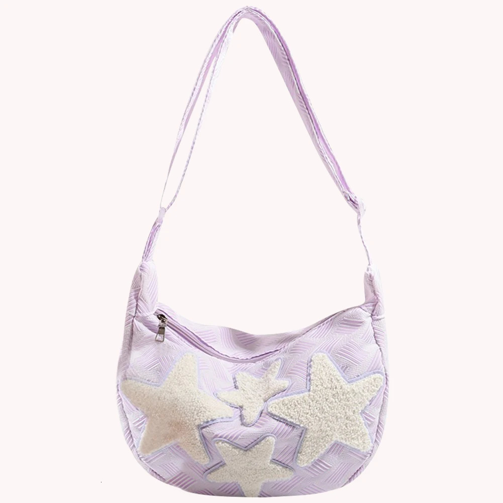 Women Kawaii Sling Bag Large Capacity Canvas Versatile Hobo Bags Star Applique Y2K Street Style School for Teens Students 250514