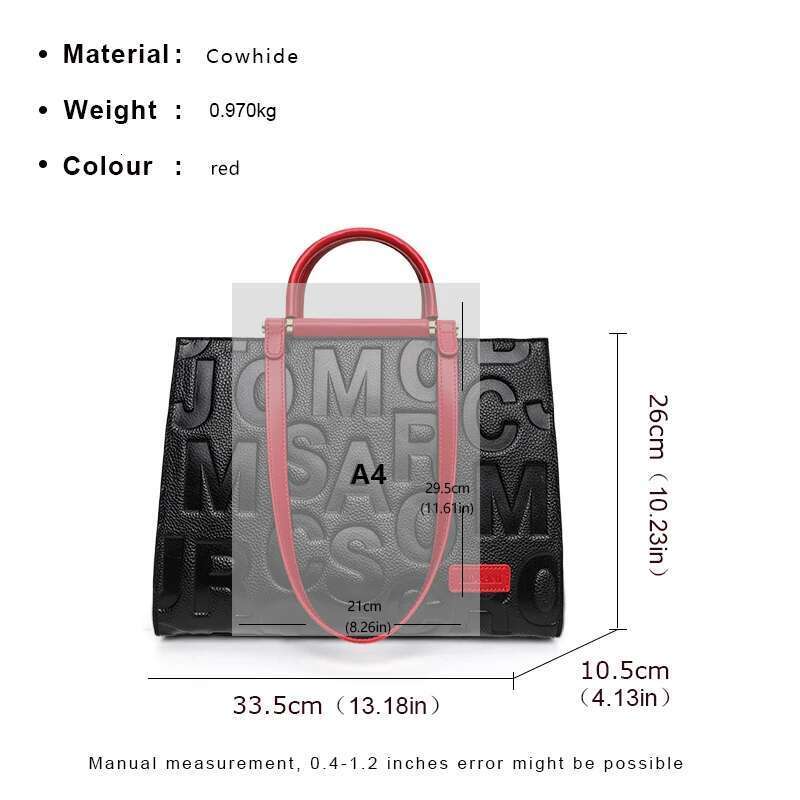 Aidrani Trendy Letter Pattern Contrasting Color Women's Handbag With Large Capacity Made Of High-Quality Cowhide
