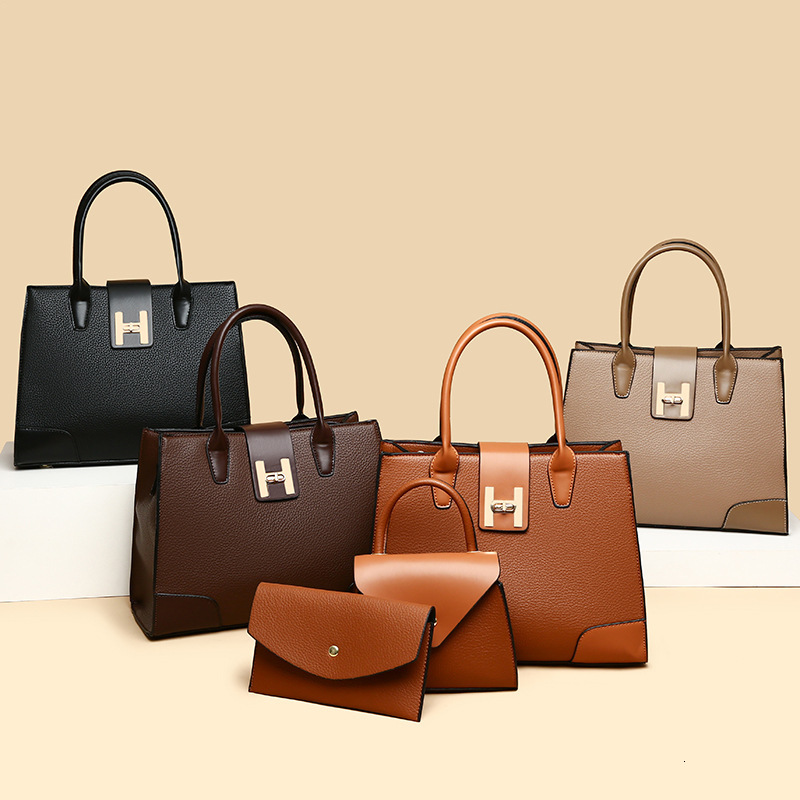 Designer Pack New Large Capacity Women S Multi Piece Set Handheld Single Shoulder Diagonal Cross Lychee Pattern Mother And Child Bag Free Shipping