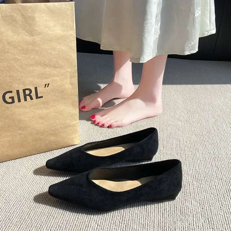 2025 Hot Sale Shoes Shallow Women's Fashion Daily Flats Women Sexy Pointed Toe Solid Flat Low Heels Zapatos Mujer