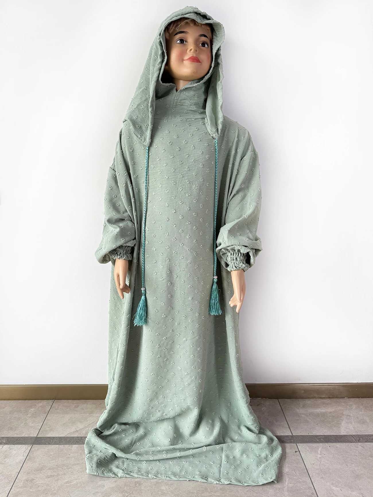 Girls Kids Eid Cotton Prayer Garment Long Khimar Hijab Muslim Girls Islamic Dress Full Cover Robe Turkey Abaya for Ramadan X250514