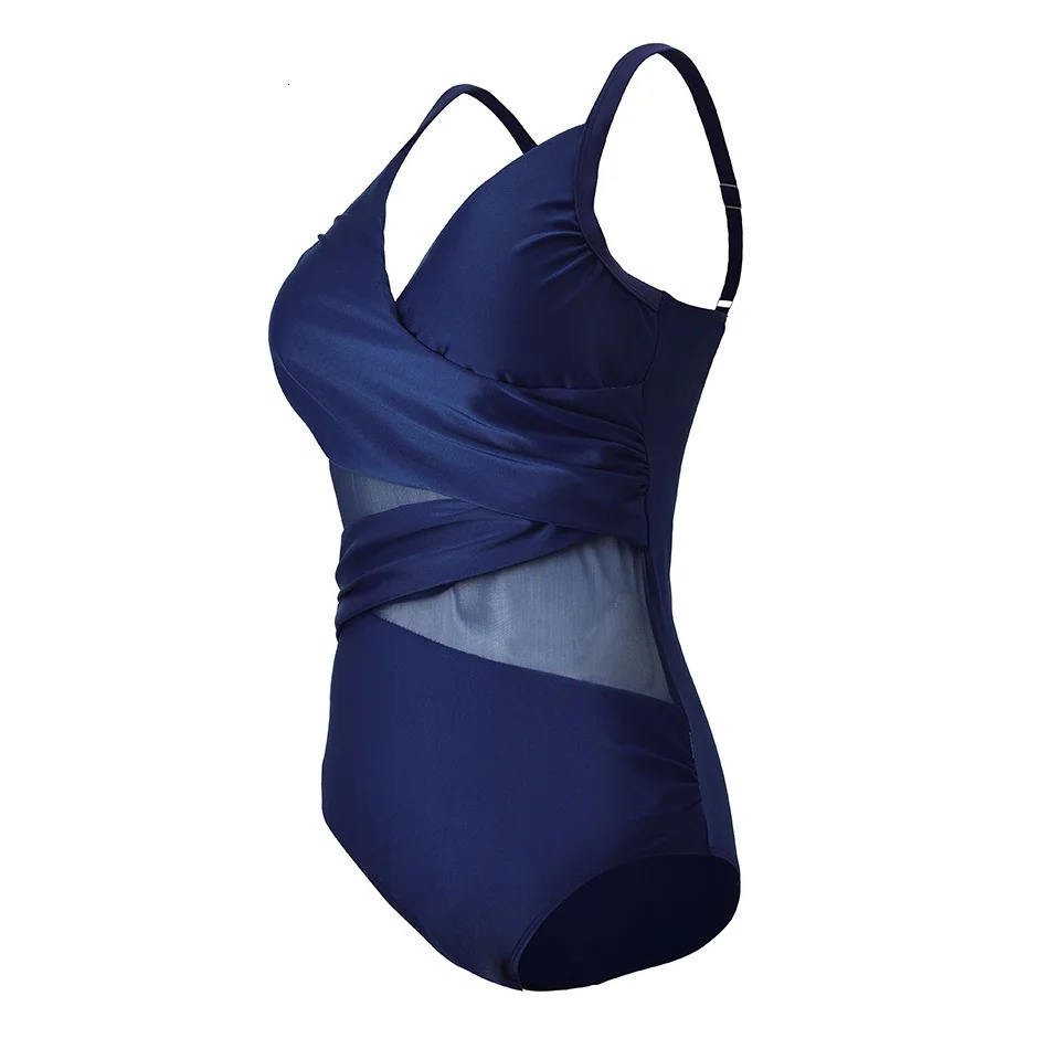 2025 Sexy Plus Size One Piece Swimsuit Women Mesh Patchwork Bathing Suits Vintage Swimwear Summer Beach Wear Swim Suit M-4XL 250509